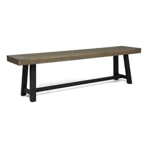 Outdoor Bench- 63 Inch Sandblasted Gray Wood Seat- Black Metal Legs