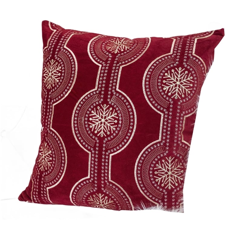 Rola Square Throw Pillow- Geometric Snowflake Embroidery- Red Velvet 20 Inch