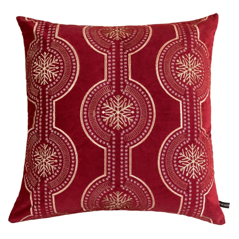 Rola Square Throw Pillow- Geometric Snowflake Embroidery- Red Velvet 20 Inch