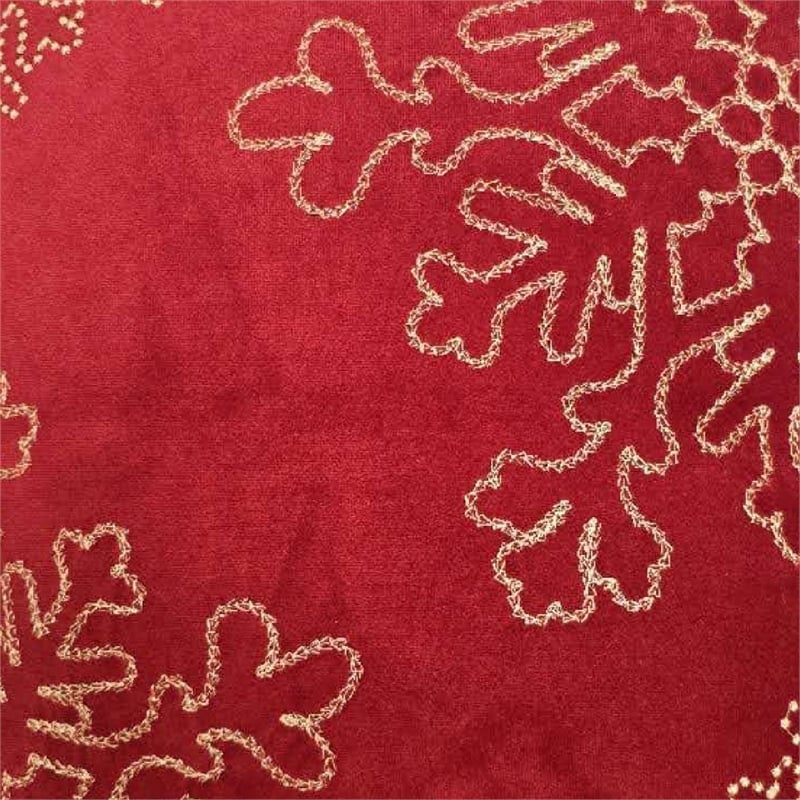 Rola Square Throw Pillow- Gold Snowflake Embroidery- Red Velvet 20 Inch