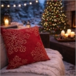 Rola Square Throw Pillow- Gold Snowflake Embroidery- Red Velvet 20 Inch