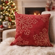 Rola Square Throw Pillow- Gold Snowflake Embroidery- Red Velvet 20 Inch