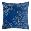 Rola Square Throw Pillow- Silver Snowflake Embroidery- Blue Velvet 20 Inch