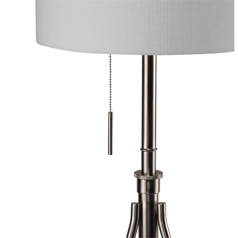 Simi Floor Lamp- Adjustable Tripod- White Linen Shade- Nickel Metal