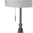 Simi Floor Lamp- Adjustable Tripod- White Linen Shade- Nickel Metal