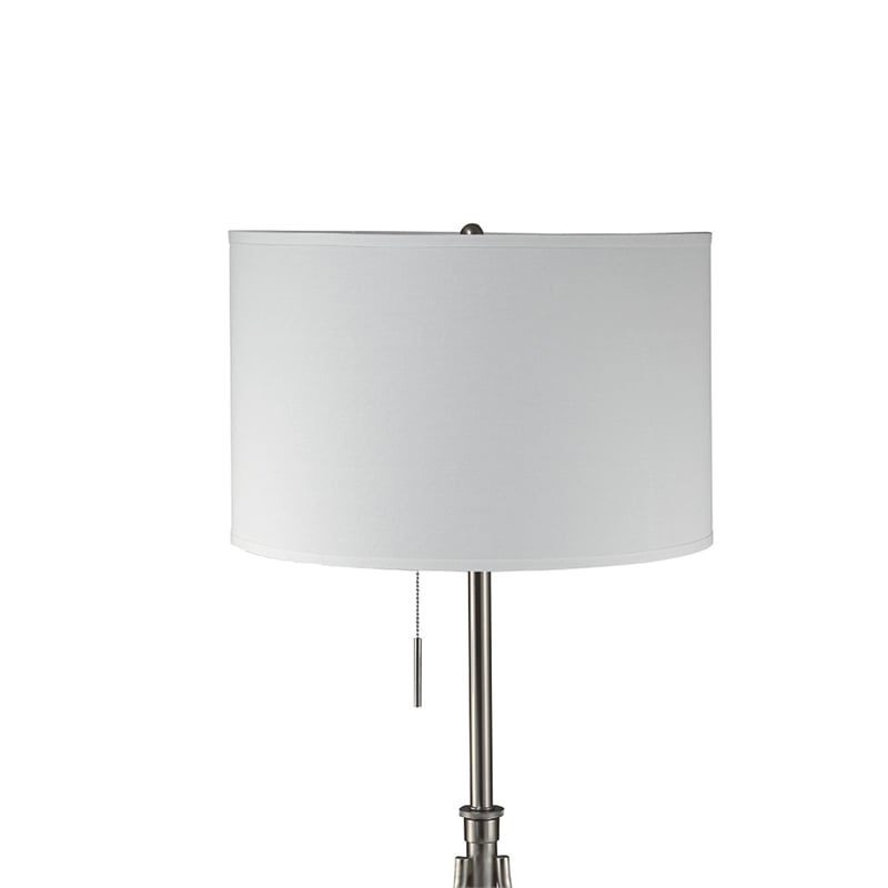 Simi Floor Lamp- Adjustable Tripod- White Linen Shade- Nickel Metal