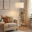 Simi Floor Lamp- Adjustable Tripod- White Linen Shade- Nickel Metal
