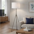 Simi Floor Lamp- Adjustable Tripod- White Linen Shade- Nickel Metal