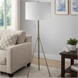 Simi Floor Lamp- Adjustable Tripod- White Linen Shade- Nickel Metal