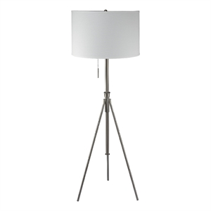 Simi Floor Lamp- Adjustable Tripod- White Linen Shade- Nickel Metal
