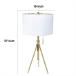 Simi Table Lamp- Adjustable Tripod- White Linen Shade- Gold Metal