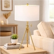 Simi Table Lamp- Adjustable Tripod- White Linen Shade- Gold Metal