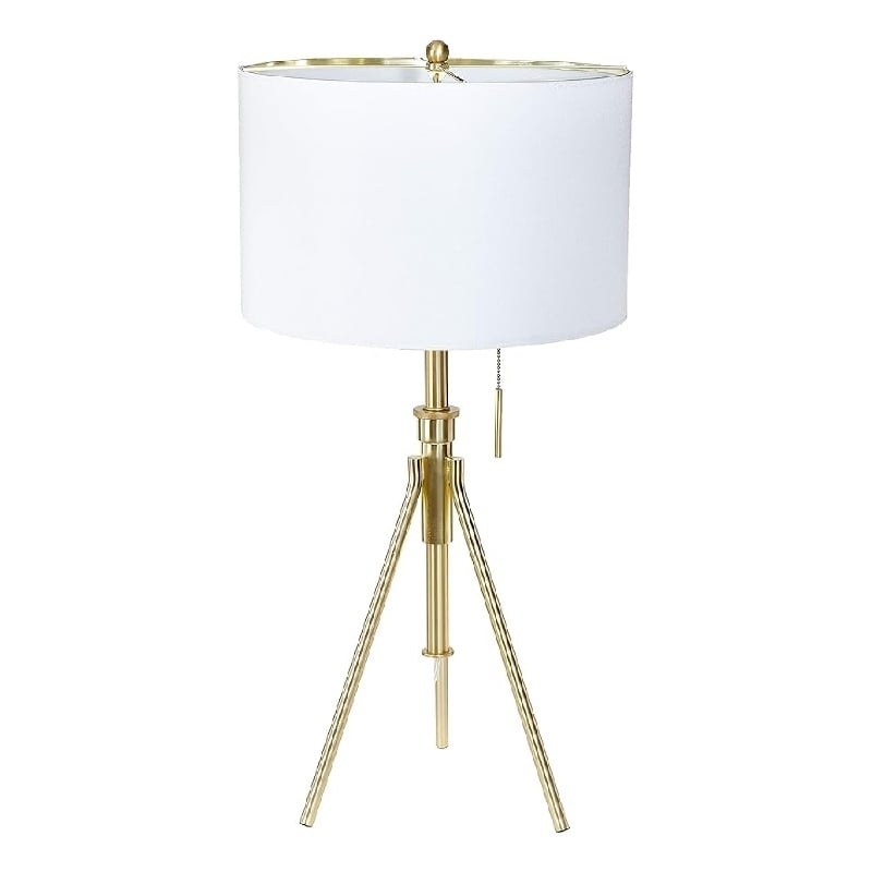 Simi Table Lamp- Adjustable Tripod- White Linen Shade- Gold Metal