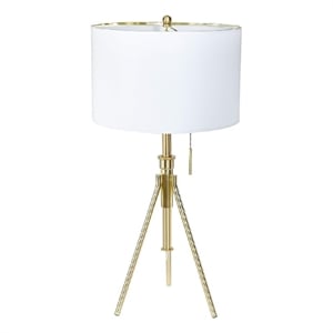 Simi Table Lamp- Adjustable Tripod- White Linen Shade- Gold Metal