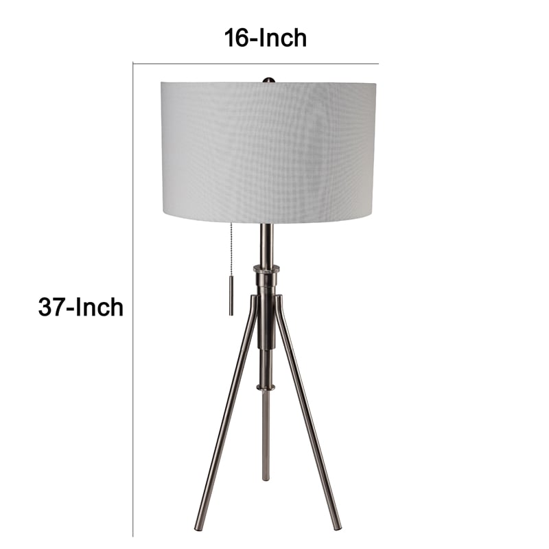 Simi Table Lamp- Adjustable Tripod- White Linen Shade- Nickel Metal