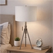 Simi Table Lamp- Adjustable Tripod- White Linen Shade- Nickel Metal