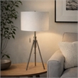 Simi Table Lamp- Adjustable Tripod- White Linen Shade- Nickel Metal