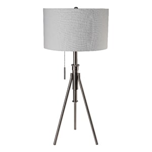 Simi Table Lamp- Adjustable Tripod- White Linen Shade- Nickel Metal
