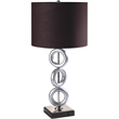 Table Lamp Set of 2- Brown Fabric Shades- 3 Ring Design- Silver Metal