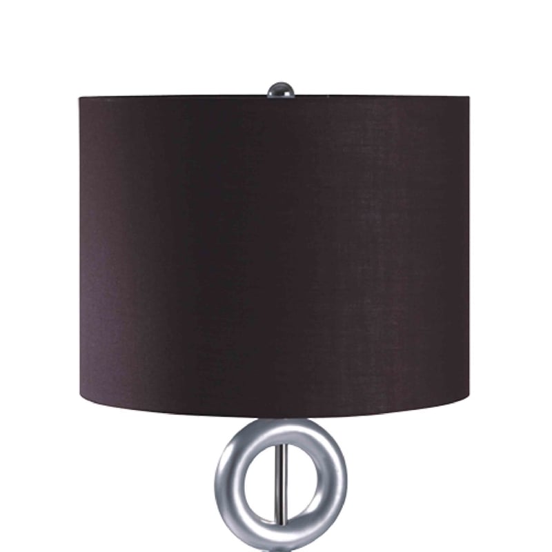 Table Lamp Set of 2- Brown Fabric Shades- 3 Ring Design- Silver Metal