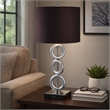 Table Lamp Set of 2- Brown Fabric Shades- 3 Ring Design- Silver Metal