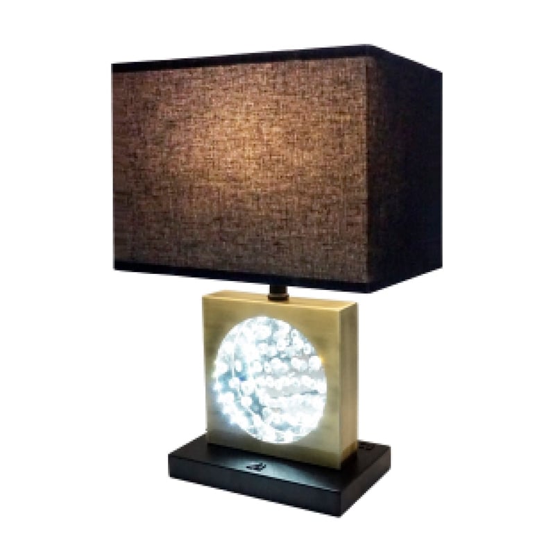 Table Lamp with Night Light- USB- Gold n Black Base with Crystal Accent