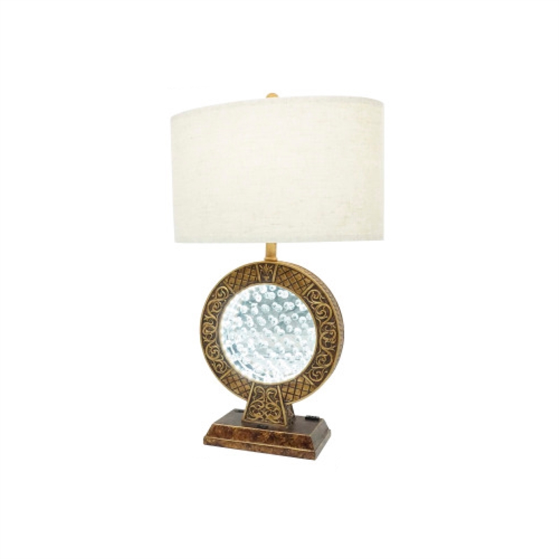 Table Lamp- Floating Crystal Core- White Shade- 28 Inch Antique Brown