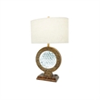 Table Lamp- Floating Crystal Core- White Shade- 28 Inch Antique Brown