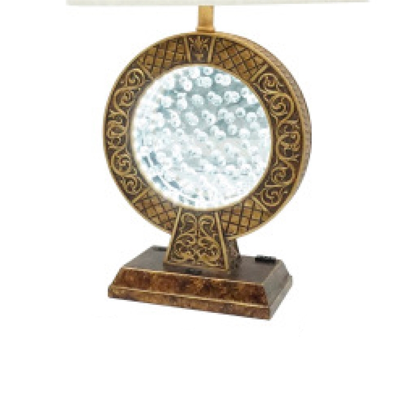 Table Lamp- Floating Crystal Core- White Shade- 28 Inch Antique Brown