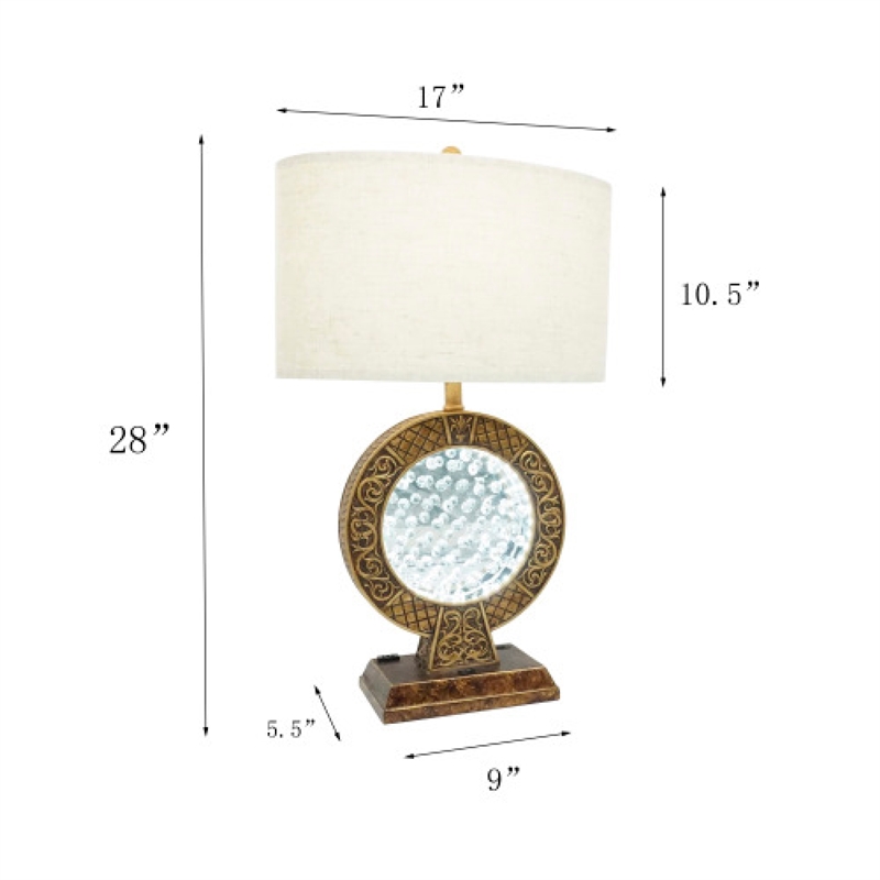 Table Lamp- Floating Crystal Core- White Shade- 28 Inch Antique Brown