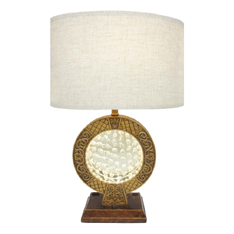 Table Lamp- Floating Crystal Core- White Shade- 28 Inch Antique Brown