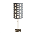 Table Lamp- Gray and White Dual Fabric Shade- Retro Cut Out Rings- 30 Inch