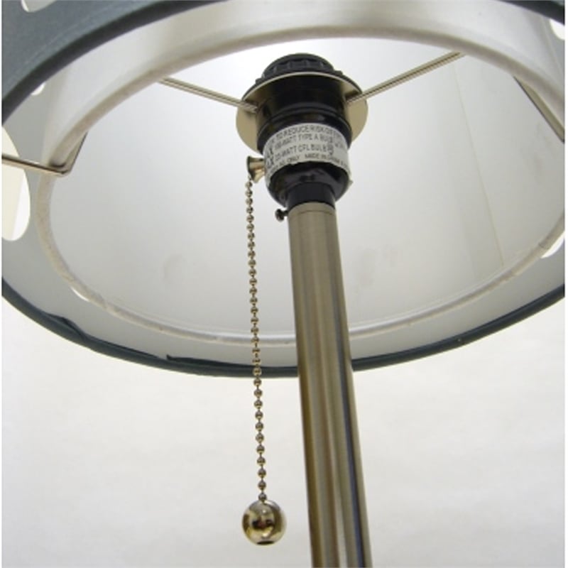 Table Lamp- Gray and White Dual Fabric Shade- Retro Cut Out Rings- 30 Inch