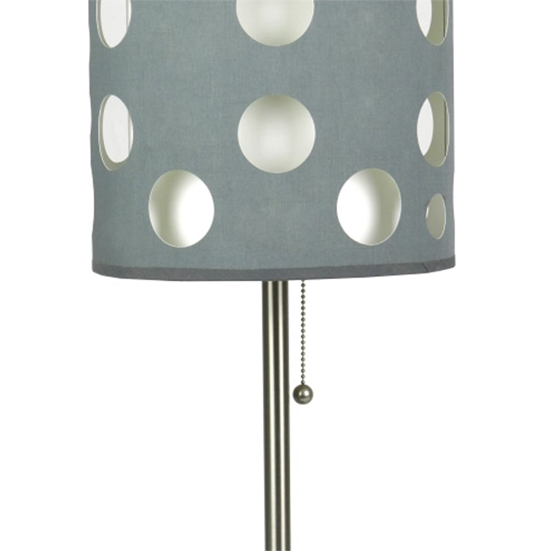 Table Lamp- Gray and White Dual Fabric Shade- Retro Cut Out Rings- 30 Inch
