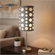 Table Lamp- Gray and White Dual Fabric Shade- Retro Cut Out Rings- 30 Inch
