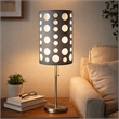 Table Lamp- Gray and White Dual Fabric Shade- Retro Cut Out Rings- 30 Inch