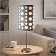Table Lamp- Gray and White Dual Fabric Shade- Retro Cut Out Rings- 30 Inch