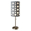 Table Lamp- Gray and White Dual Fabric Shade- Retro Cut Out Rings- 30 Inch