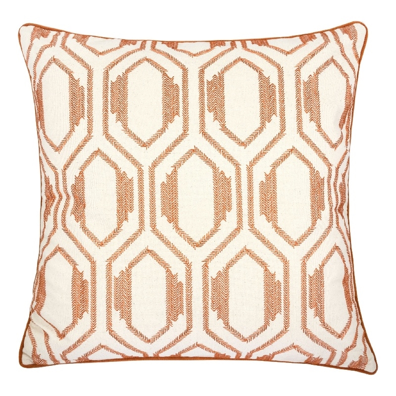 Throw Pillow Cover- Rust Orange Herringbone Embroidery 20 Inch Square