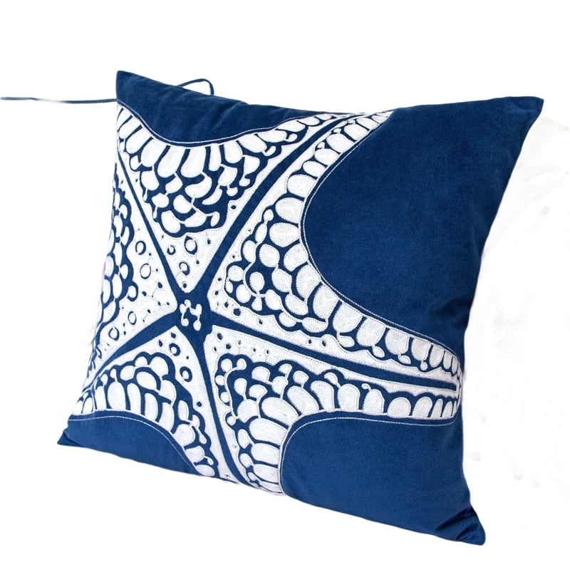 Throw Pillow Cover- Starfish Design- Coastal Indigo Velvet 20 Inch Square