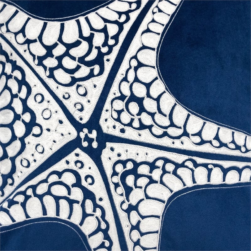 Throw Pillow Cover- Starfish Design- Coastal Indigo Velvet 20 Inch Square