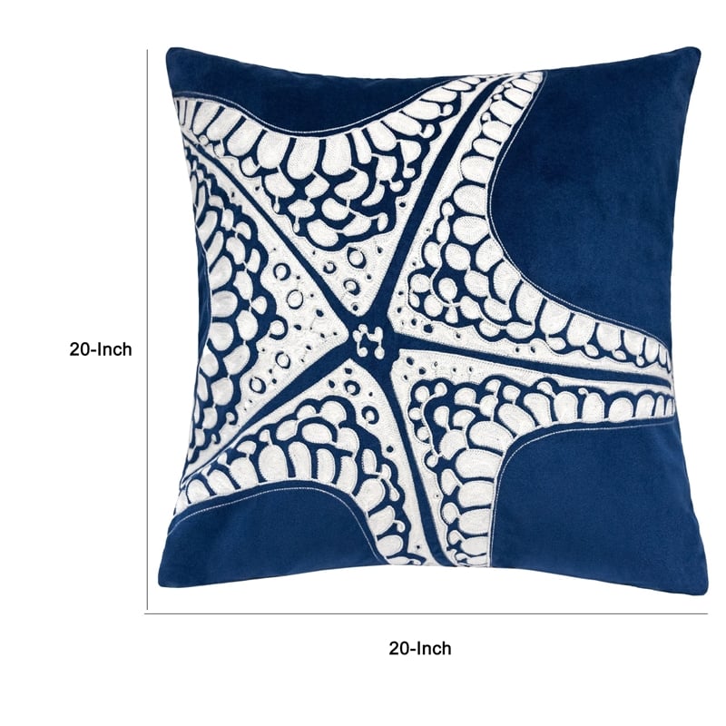 Throw Pillow Cover- Starfish Design- Coastal Indigo Velvet 20 Inch Square