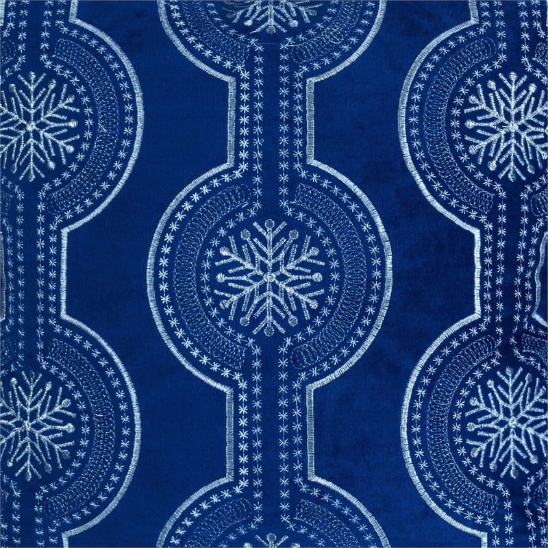 Zey Throw Pillow Cover- Snowflake Embroidered Blue Velvet- 20 Inch Square