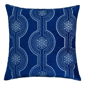 Zey Throw Pillow Cover- Snowflake Embroidered Blue Velvet- 20 Inch Square