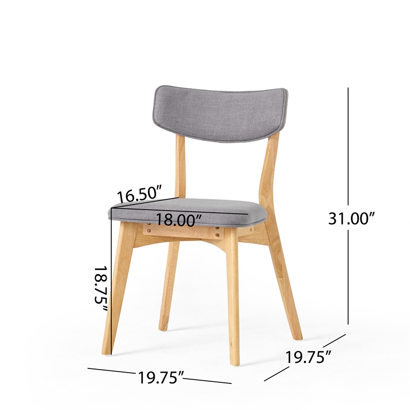Bety Dining Side Chair Set of 2- Oak Brown Design- Dark Gray Fabric