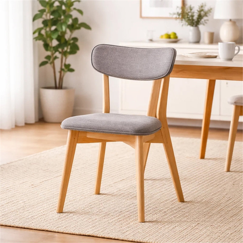 Bety Dining Side Chair Set of 2- Oak Brown Design- Dark Gray Fabric
