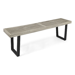 Cior Outdoor Dining Bench- 62 Inch Slatted Gray Acacia Wood- Sled Base