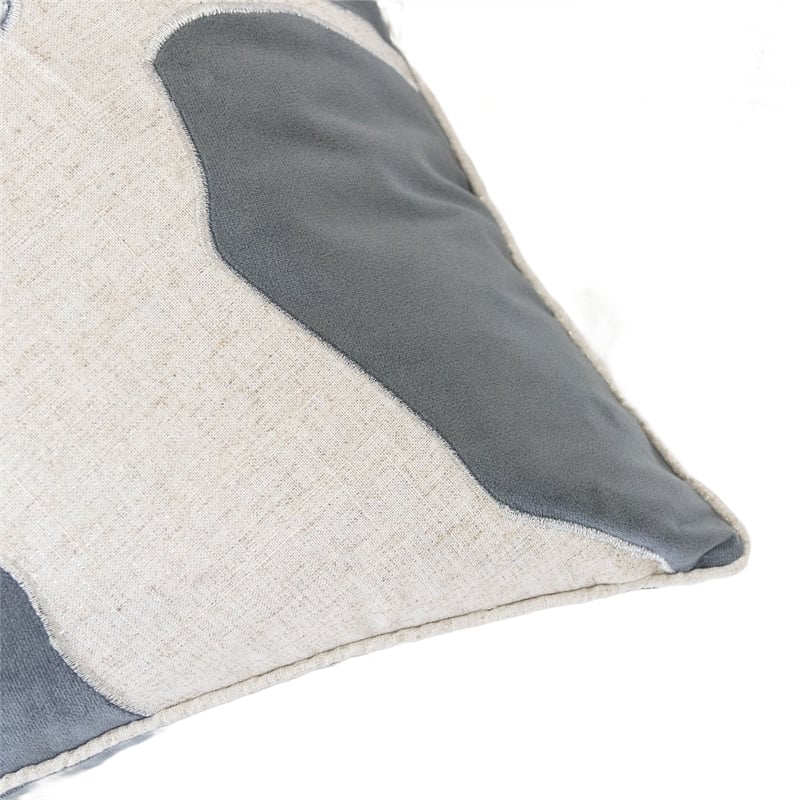 Lopa Square Throw Pillow- Holiday Reindeer Embroidery- Gray Velvet 20 Inch