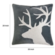 Lopa Square Throw Pillow- Holiday Reindeer Embroidery- Gray Velvet 20 Inch