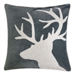 Lopa Square Throw Pillow- Holiday Reindeer Embroidery- Gray Velvet 20 Inch